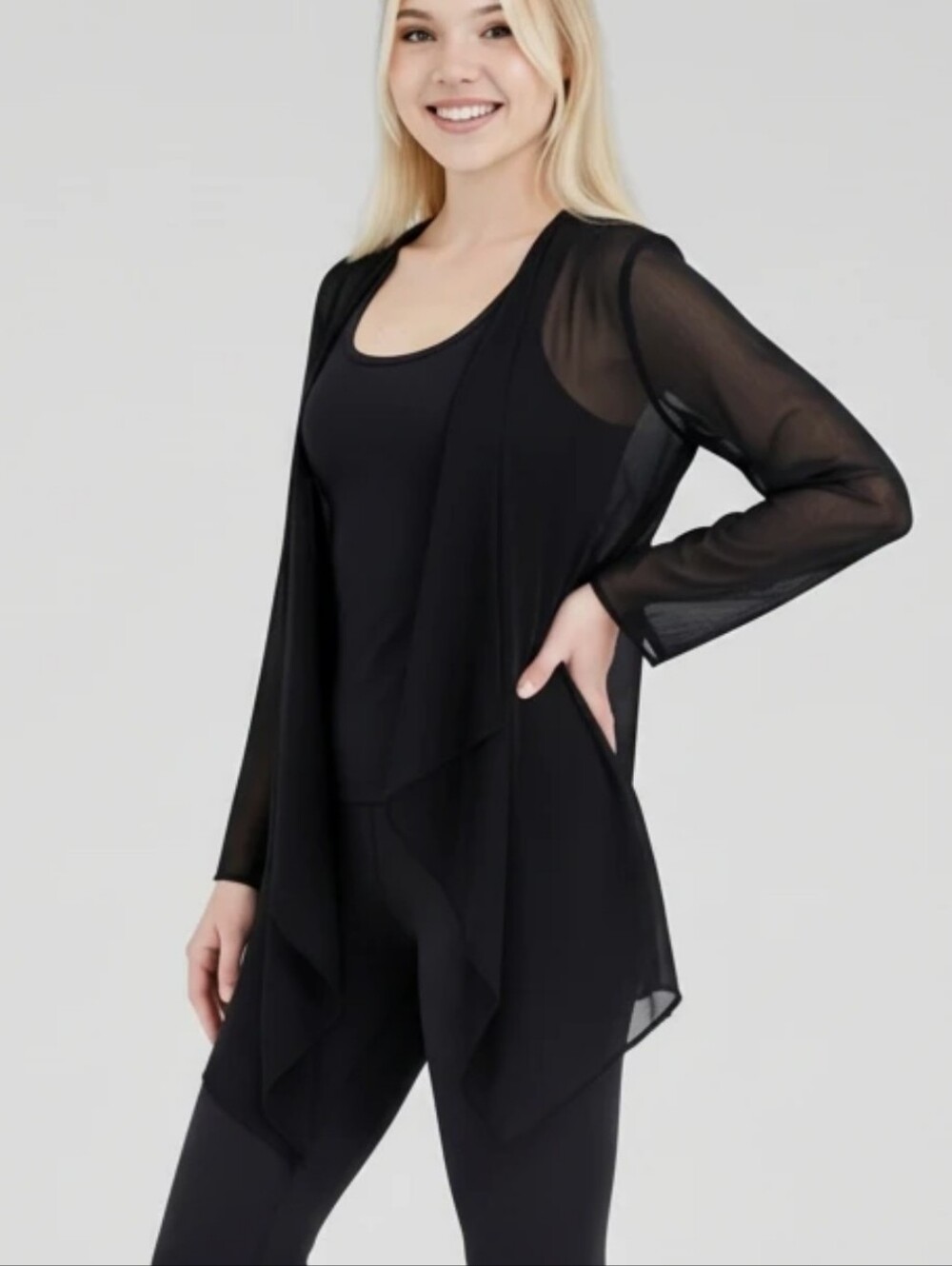 Multiples slightly sheer asymmetrical cardigan blazer size large‎